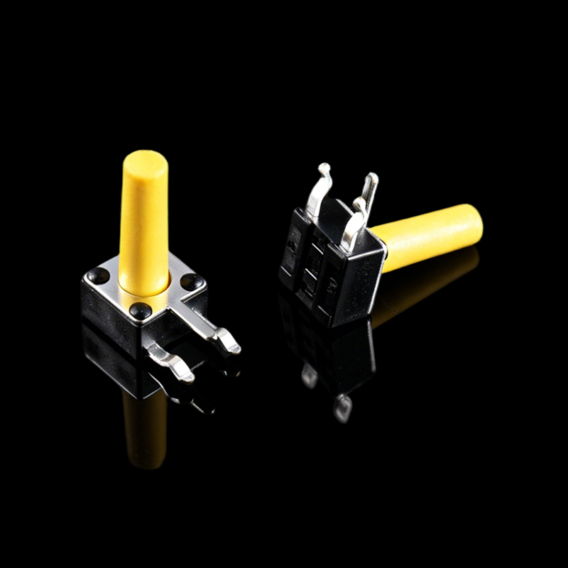 TS-E003050 4.5×4.5×10.3 мм, тактильный переключатель с тремя боковыми выводами, желтая приводная головка, V-образные выводы